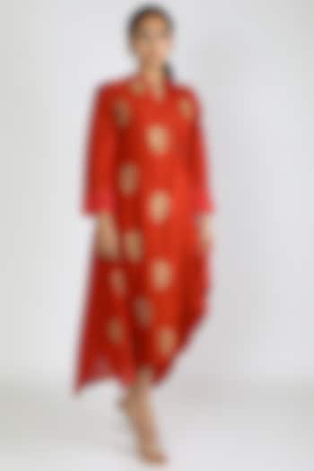 Red Embroidered Cowled Dress by Jajobaa at Pernia's Pop Up Shop