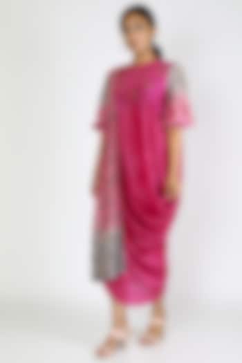 Pink Embroidered Flapped Dress by Jajobaa at Pernia's Pop Up Shop