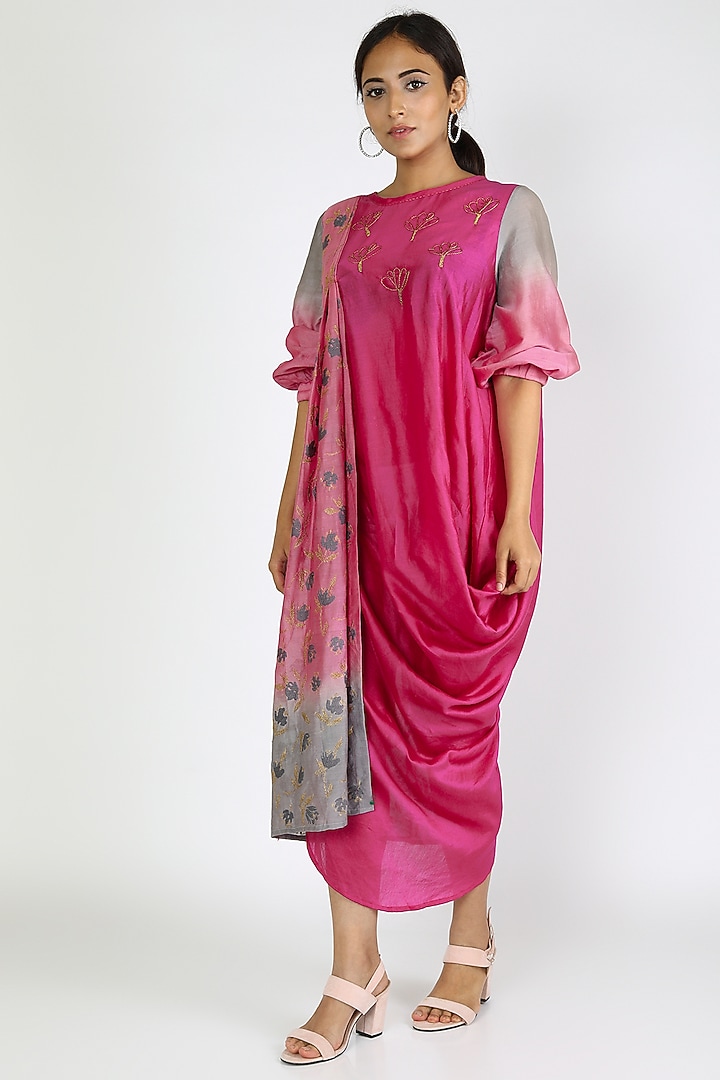 Pink Embroidered Flapped Dress by Jajobaa at Pernia's Pop Up Shop