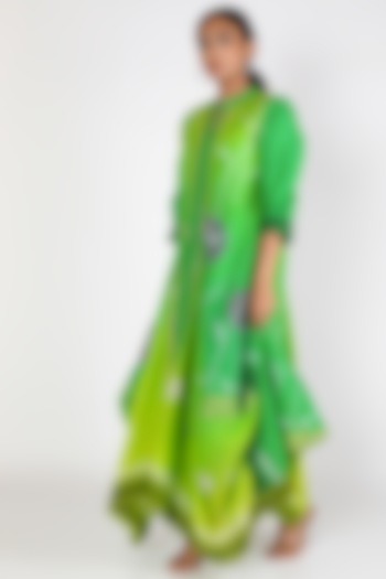 Green Embroidered Cowled Dress by Jajobaa