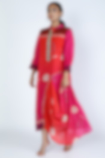 Red Printed Cowled Dress by Jajobaa