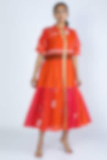Red Layered Printed Dress by Jajobaa