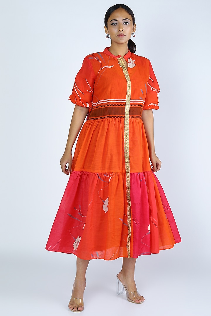 Red Layered Printed Dress by Jajobaa