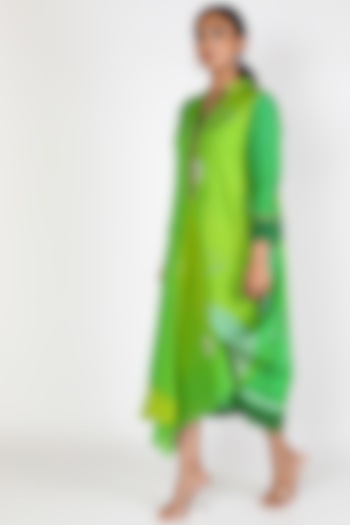 Green Cotton Cowled Dress by Jajobaa