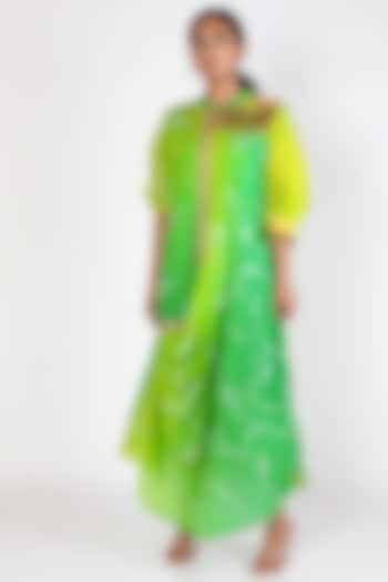 Green Banarasi Cowled Dress by Jajobaa
