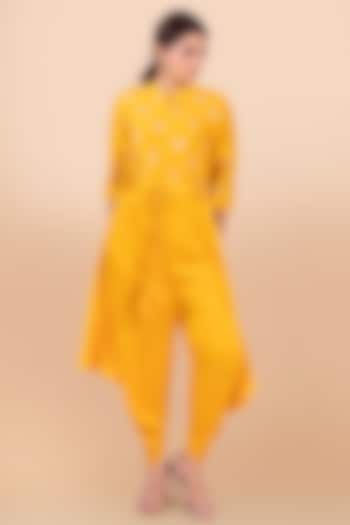 Yellow Cowl Draped Jumpsuit by Jajobaa