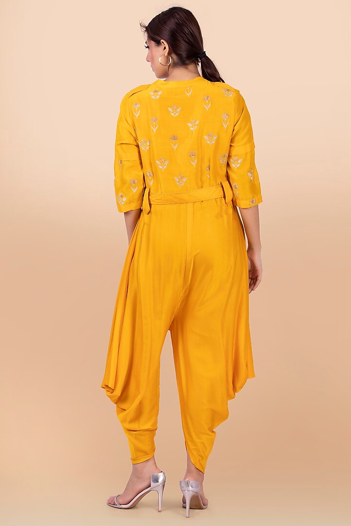 Yellow Cowl Draped Jumpsuit by Jajobaa at Pernia's Pop Up Shop