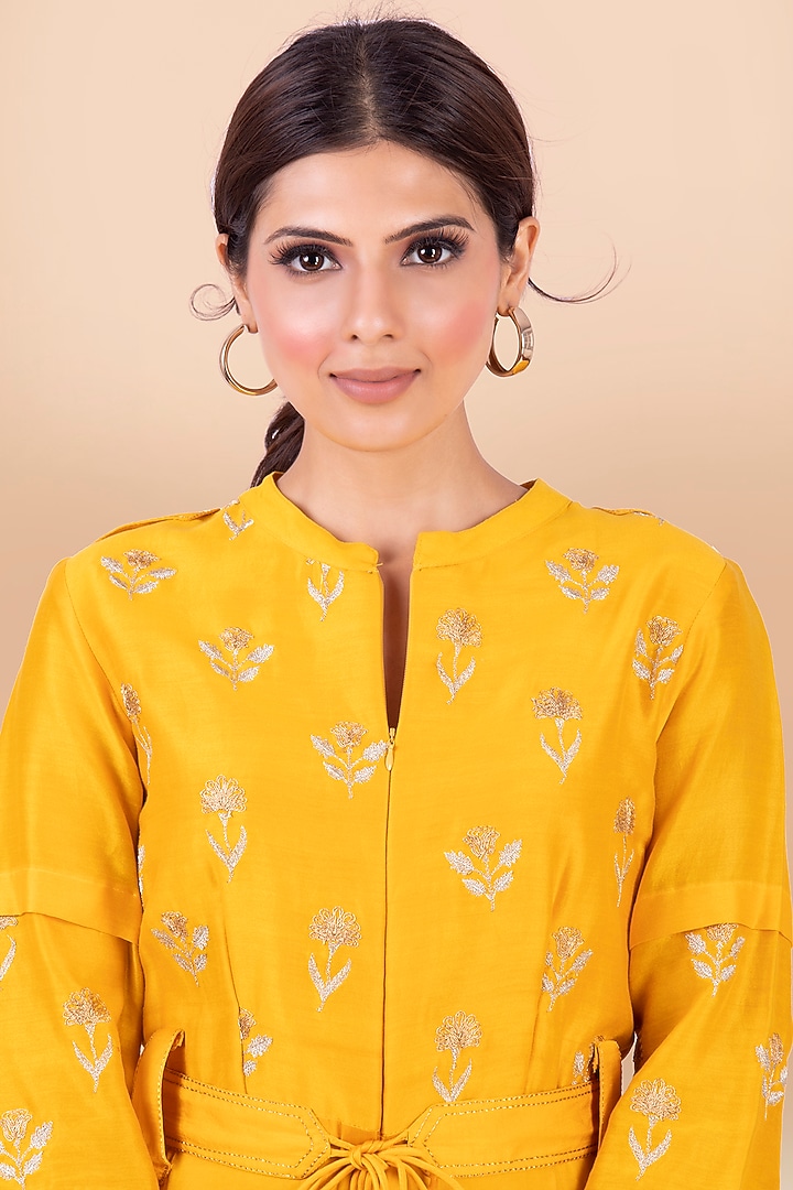 Yellow Cowl Draped Jumpsuit by Jajobaa at Pernia's Pop Up Shop