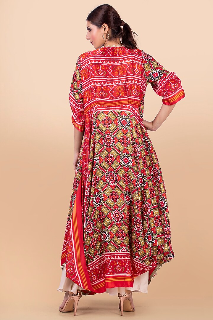 Red Patola Printed Jacket With Vacation Dress by Jajobaa at Pernia's Pop Up Shop