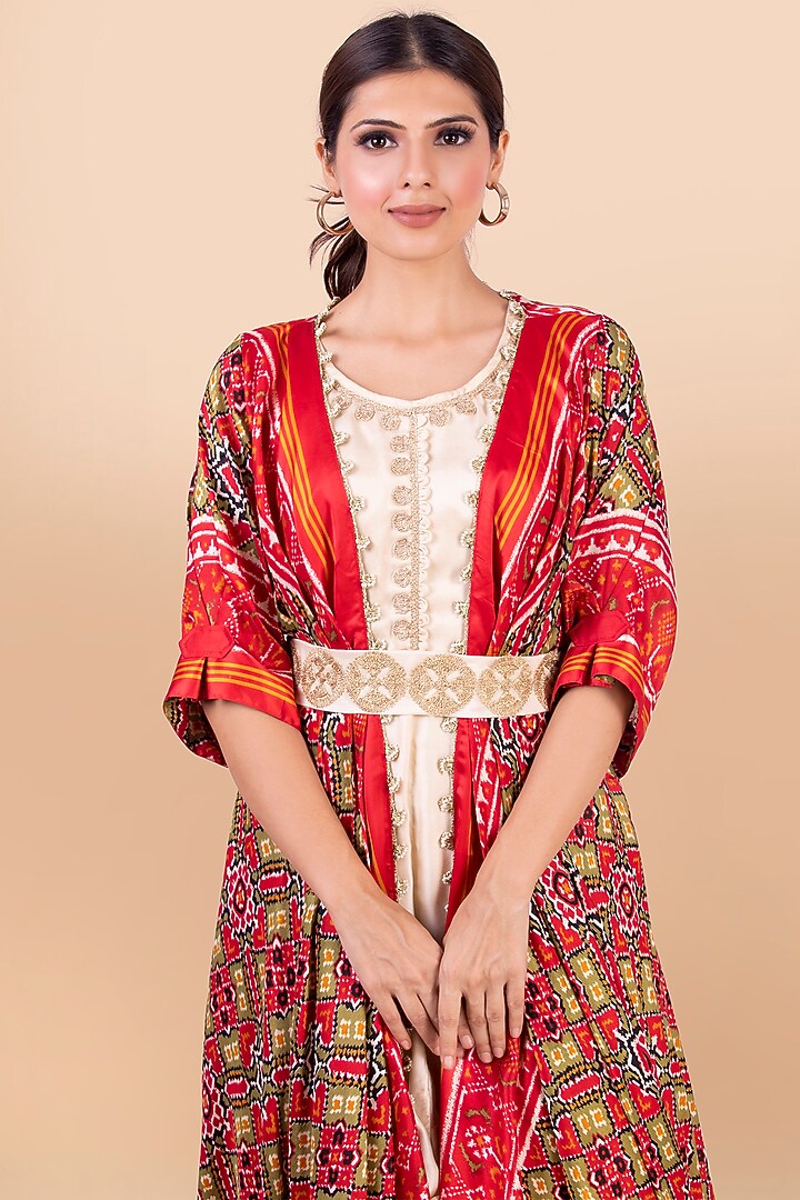 Red Patola Printed Jacket With Vacation Dress by Jajobaa at Pernia's Pop Up Shop