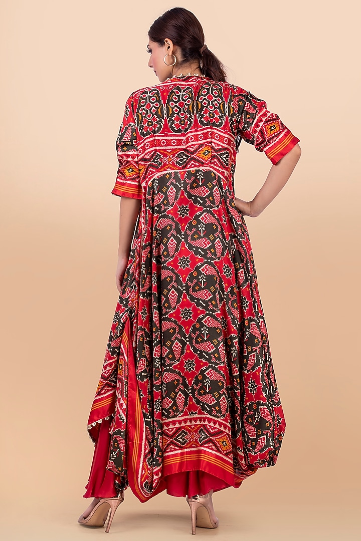Mehendi Green & Red Draped Jacket With Vacation Dress by Jajobaa at Pernia's Pop Up Shop