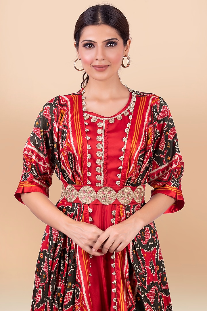 Mehendi Green & Red Draped Jacket With Vacation Dress by Jajobaa at Pernia's Pop Up Shop