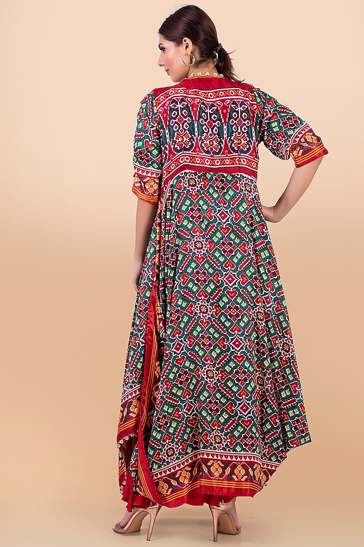 Green & Red Patola Printed Jacket With Vacation Dress by Jajobaa at Pernia's Pop Up Shop