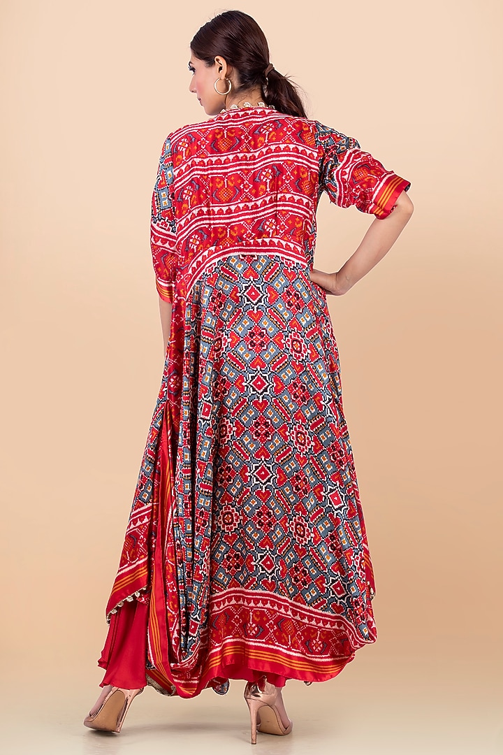Grey & Red Patola Printed Jacket With Vacation Dress by Jajobaa at Pernia's Pop Up Shop