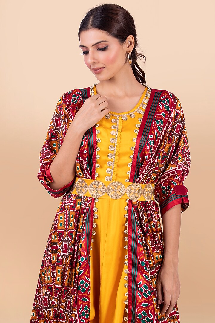 Red & Yellow Patola Printed Jacket With Vacation Dress by Jajobaa at Pernia's Pop Up Shop