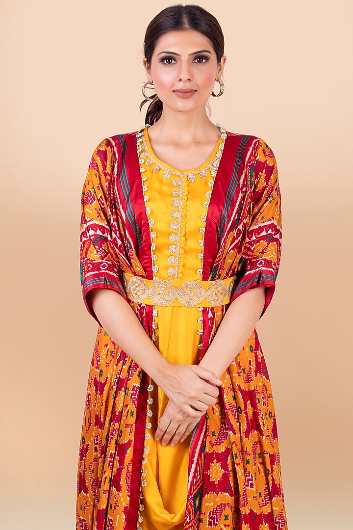 Red & Yellow Printed Jacket With Vacation Dress by Jajobaa at Pernia's Pop Up Shop
