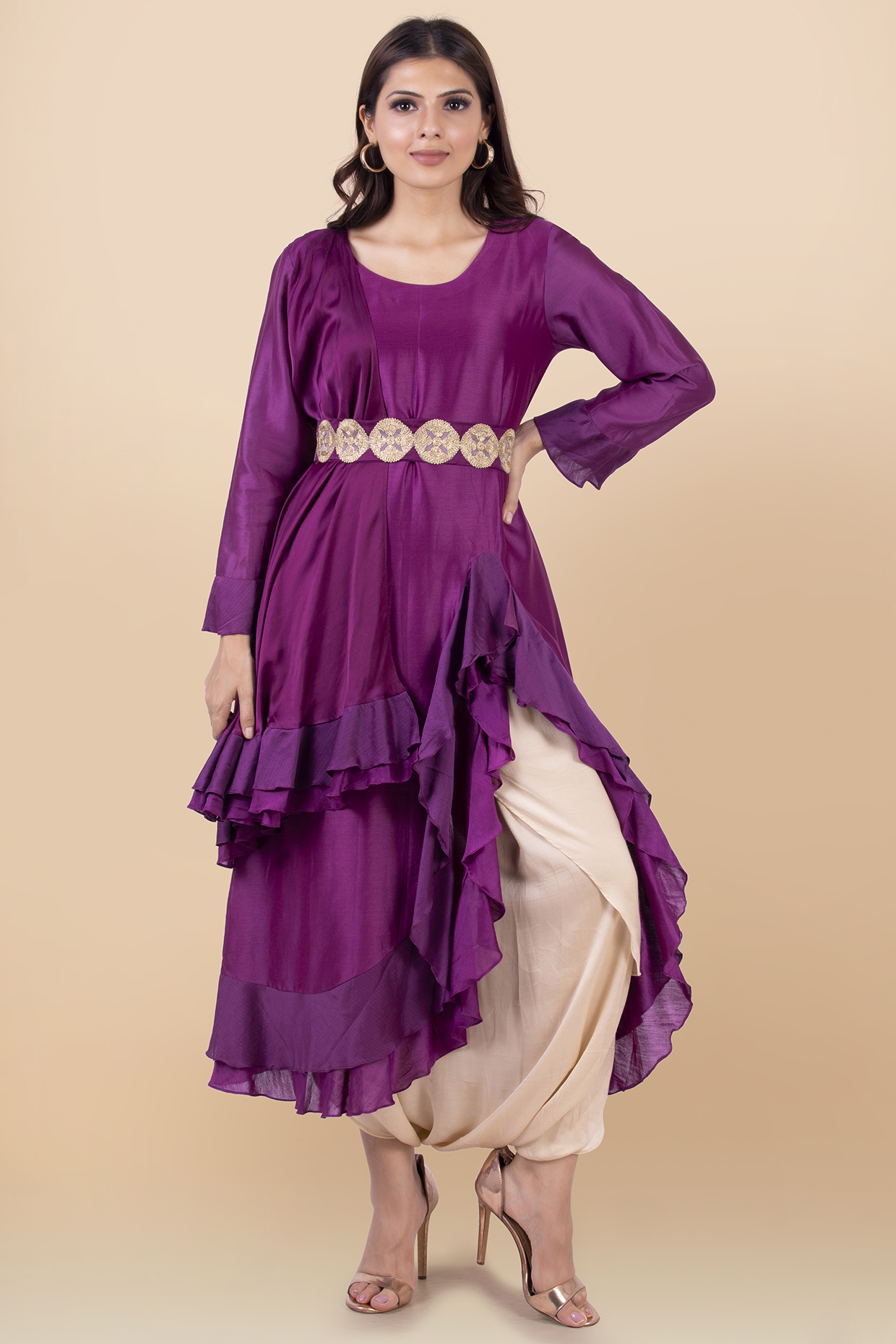 Cream Dhoti Set In Modal Satin by Jajobaa at Pernia's Pop Up Shop