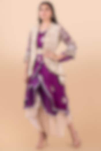 Purple & Gold Banarasi Silk Jacket Set by Jajobaa at Pernia's Pop Up Shop