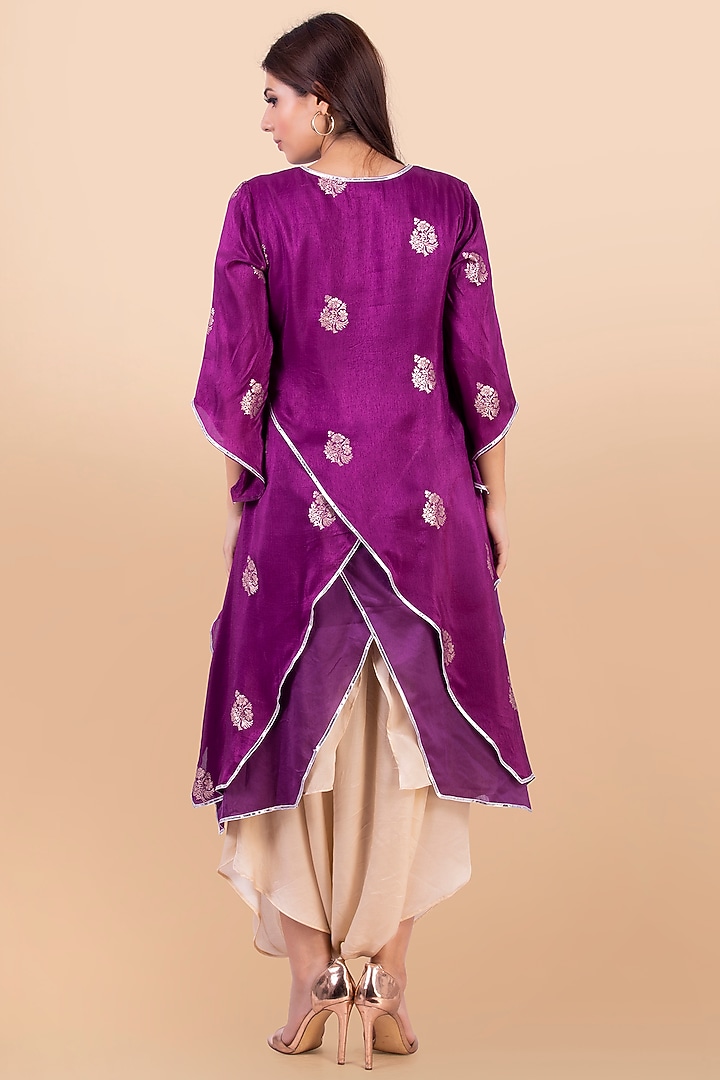 Purple & Gold Banarasi Silk Jacket Set by Jajobaa at Pernia's Pop Up Shop