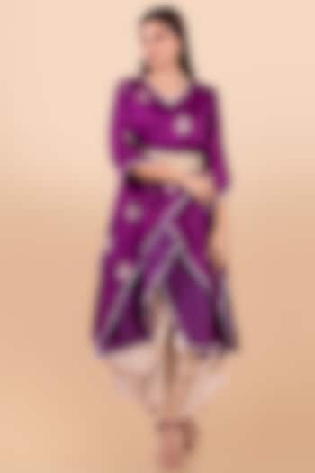 Cream Modal Satin Dhoti Set With Lacy Belt by Jajobaa at Pernia's Pop Up Shop