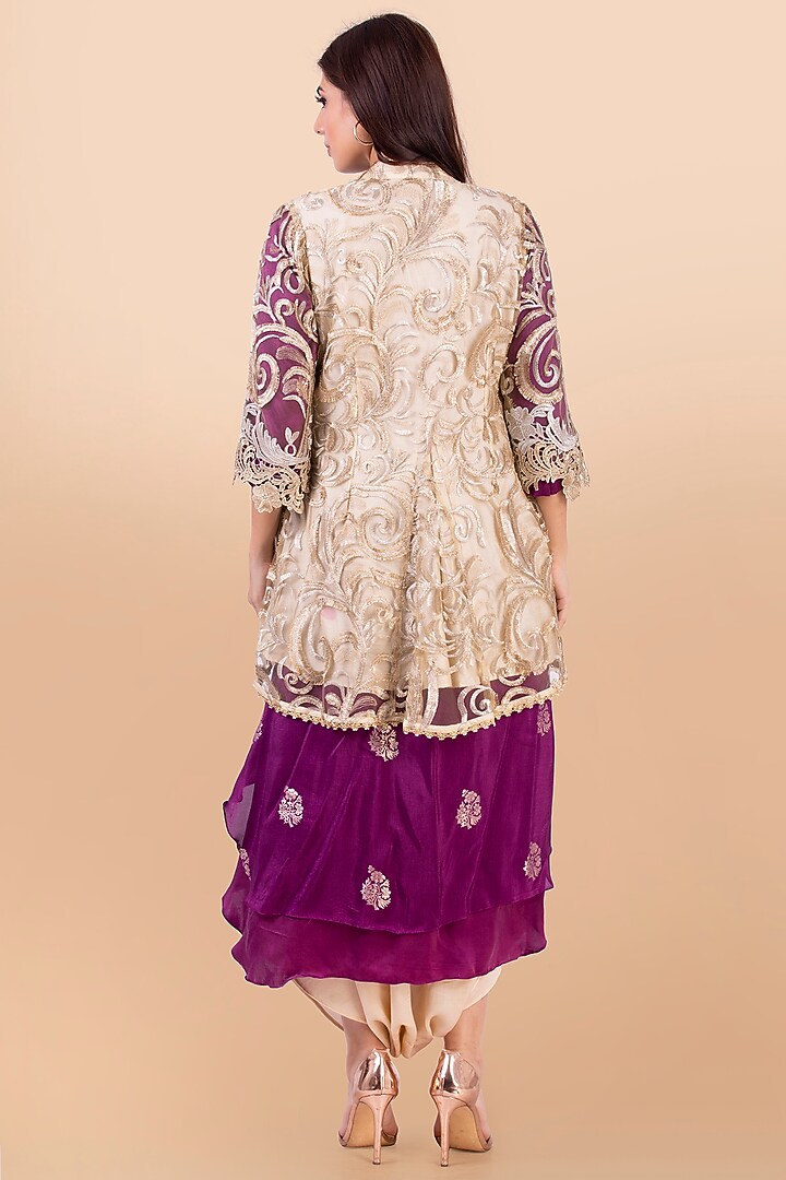 Purple & Gold Cutwork Jacket Set by Jajobaa at Pernia's Pop Up Shop