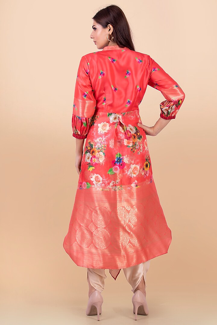 Peach & Cream Draped Dhoti Set by Jajobaa at Pernia's Pop Up Shop