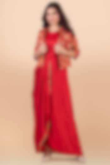 Red Vacation Dress With Self-Stitched Jacket by Jajobaa at Pernia's Pop Up Shop
