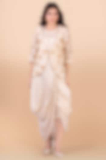 Cream Draped Dress With Jacket by Jajobaa