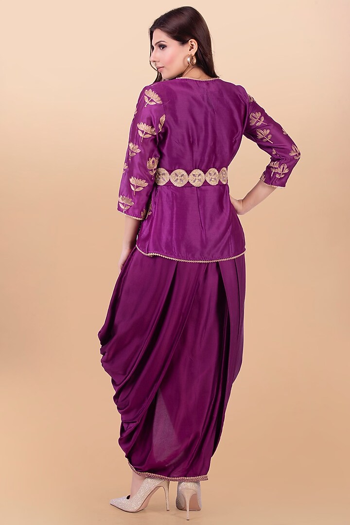 Purple Draped Vacation Dress With Jacket by Jajobaa at Pernia's Pop Up Shop