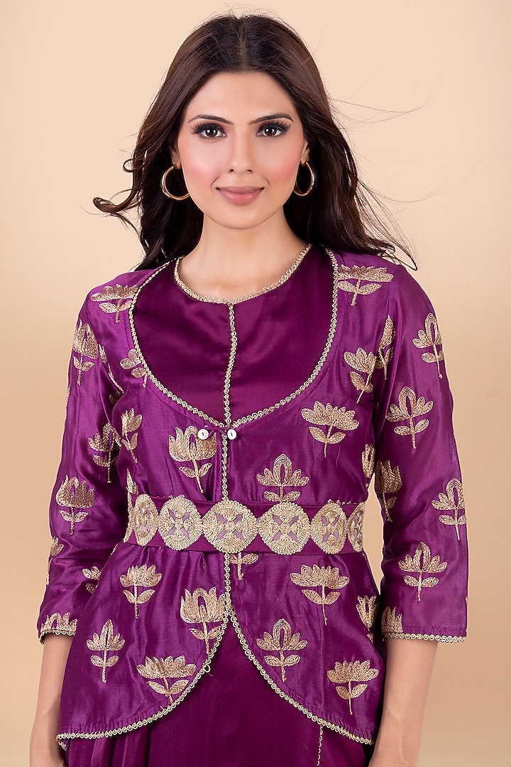 Purple Draped Vacation Dress With Jacket by Jajobaa at Pernia's Pop Up Shop
