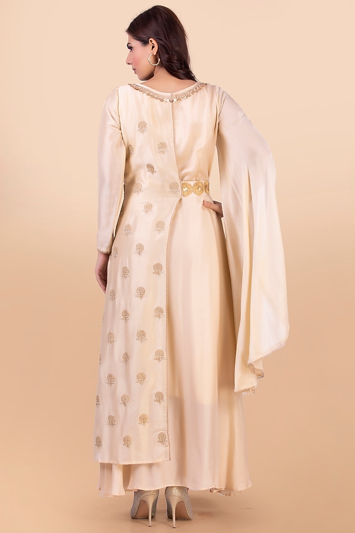 Cream Overlapped Cowl Draped Vacation Dress by Jajobaa at Pernia's Pop Up Shop