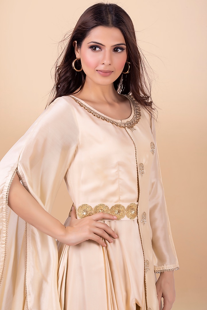 Cream Overlapped Cowl Draped Vacation Dress by Jajobaa at Pernia's Pop Up Shop