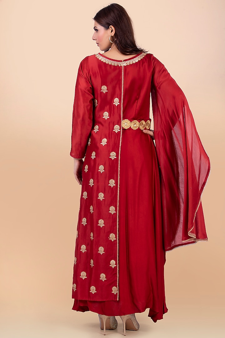 Red Overlapped Cowl Draped Vacation Dress by Jajobaa at Pernia's Pop Up Shop
