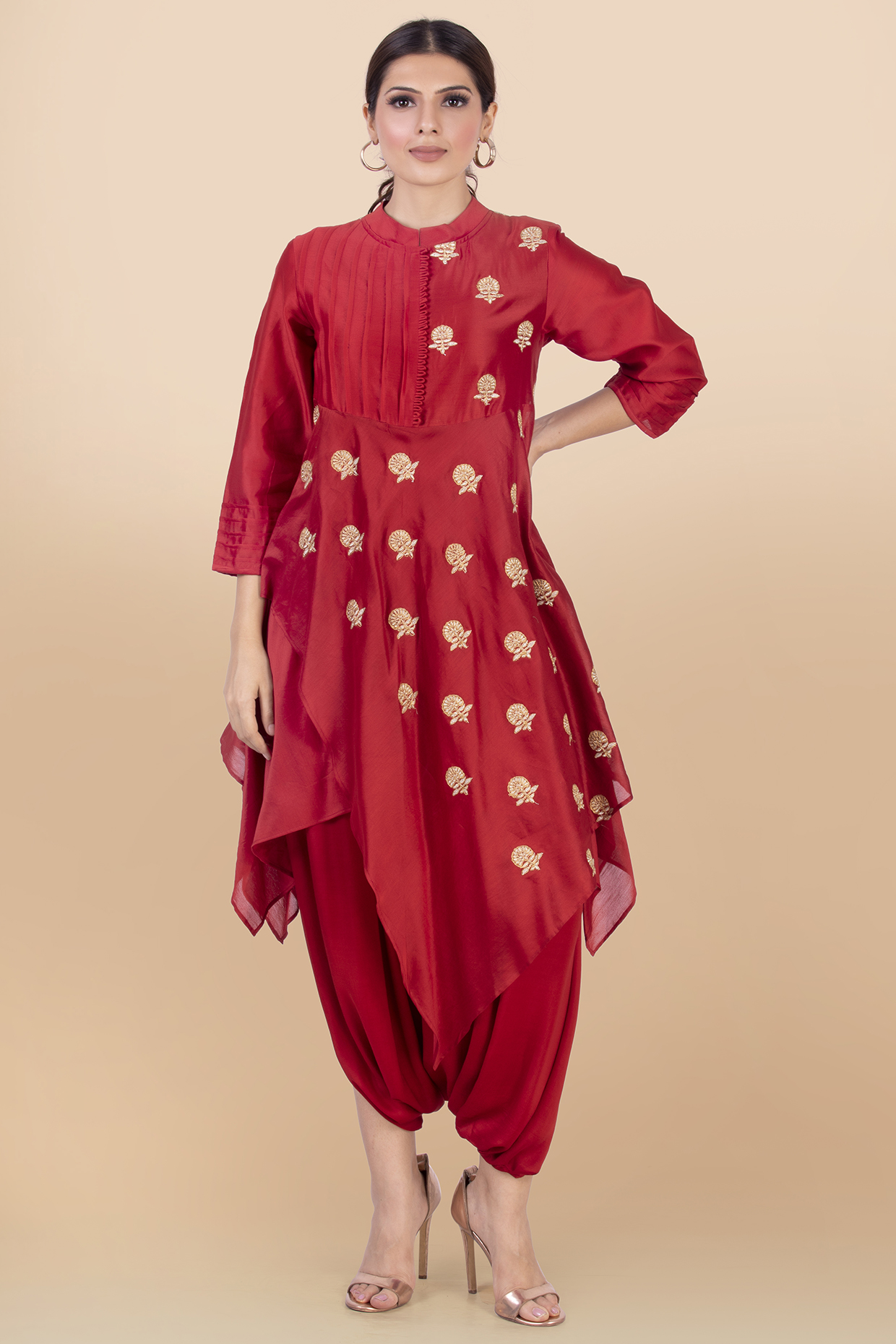 Red Dhoti Jumpsuit by Jajobaa at Pernia's Pop Up Shop