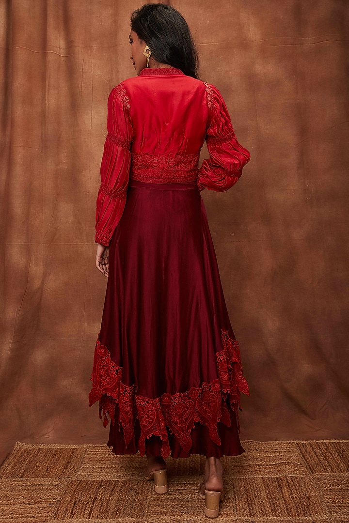 Maroon Modal Satin Skirt Set by Jajobaa at Pernia's Pop Up Shop