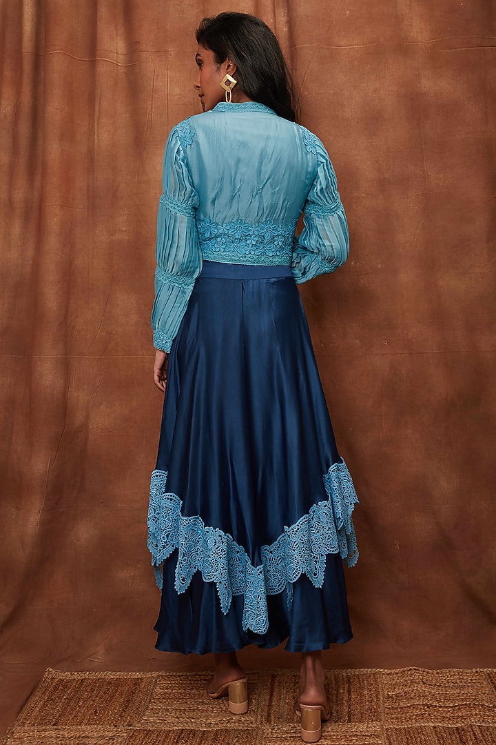 Dark Blue Modal Satin Skirt Set by Jajobaa at Pernia's Pop Up Shop
