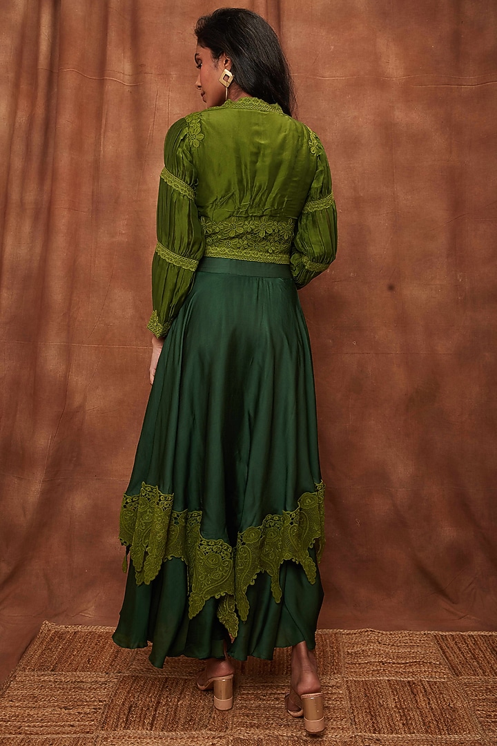 Dark Green Modal Satin Skirt Set by Jajobaa at Pernia's Pop Up Shop