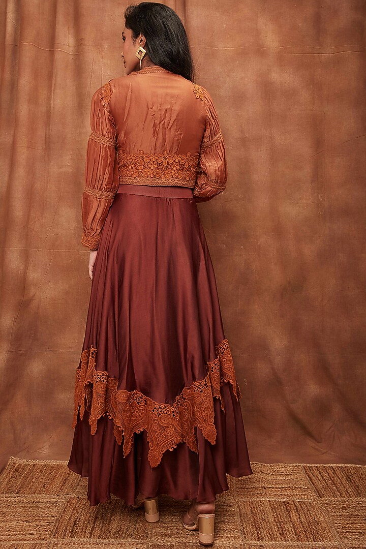 Brown Modal Satin Skirt Set by Jajobaa at Pernia's Pop Up Shop