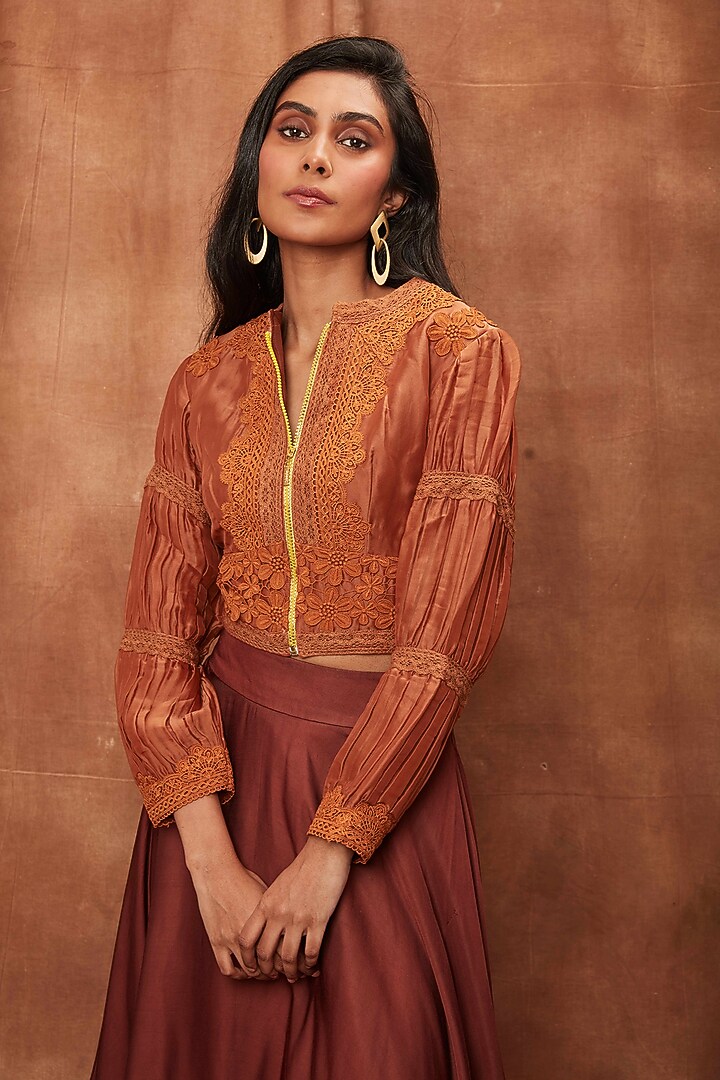 Brown Modal Satin Skirt Set by Jajobaa at Pernia's Pop Up Shop