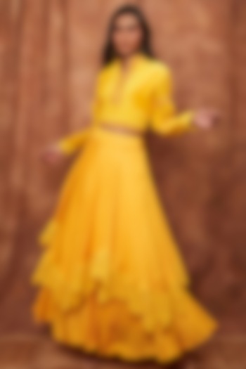 Yellow Modal Satin Skirt Set by Jajobaa