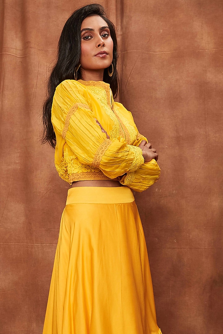 Yellow Modal Satin Skirt Set by Jajobaa at Pernia's Pop Up Shop