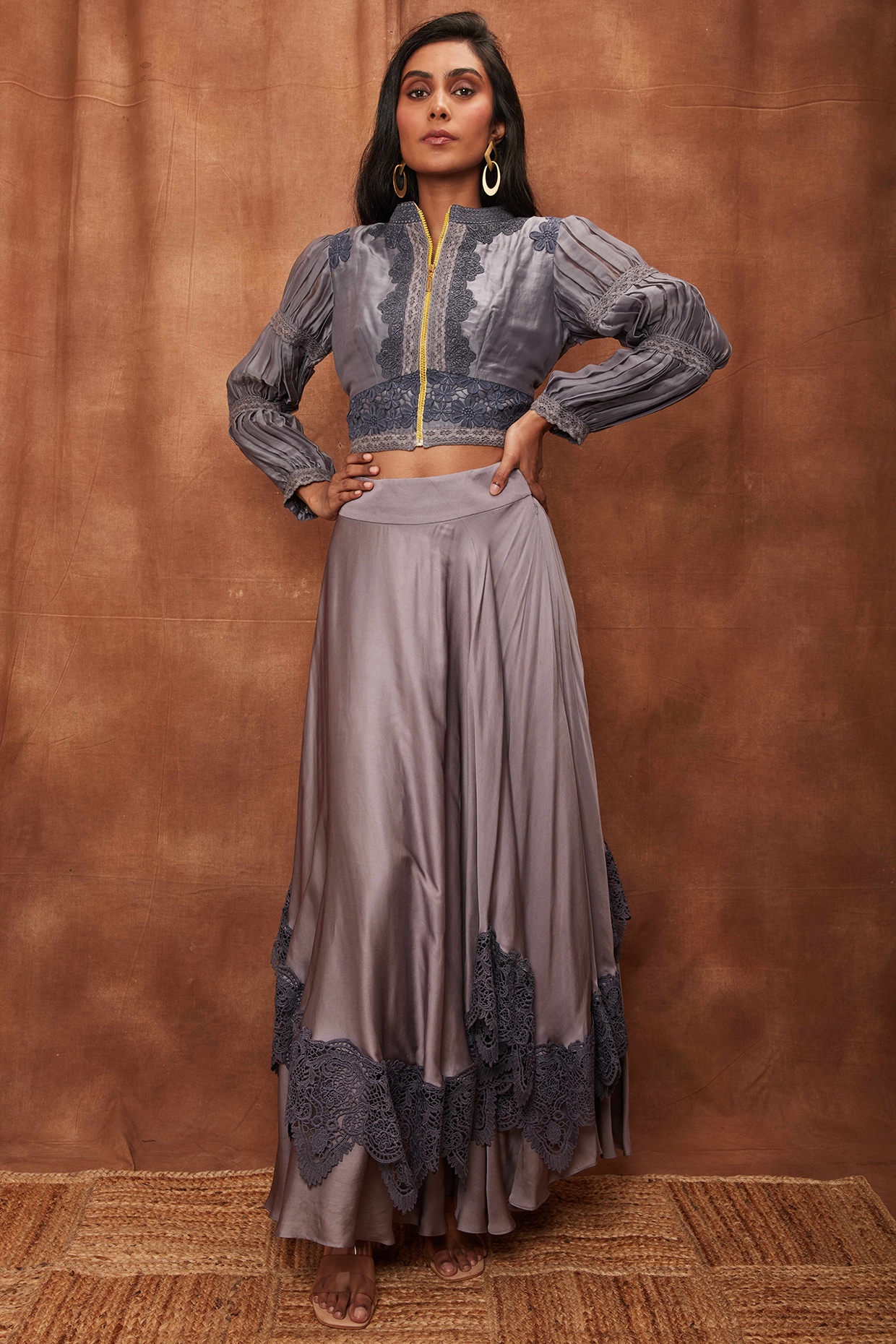 Grey Modal Satin Skirt Set Design by Jajobaa at Pernia s Pop Up