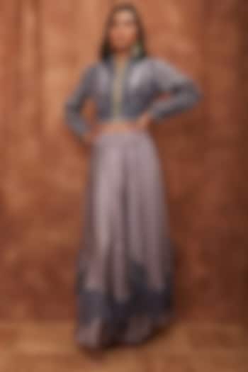 Grey Modal Satin Skirt Set by Jajobaa