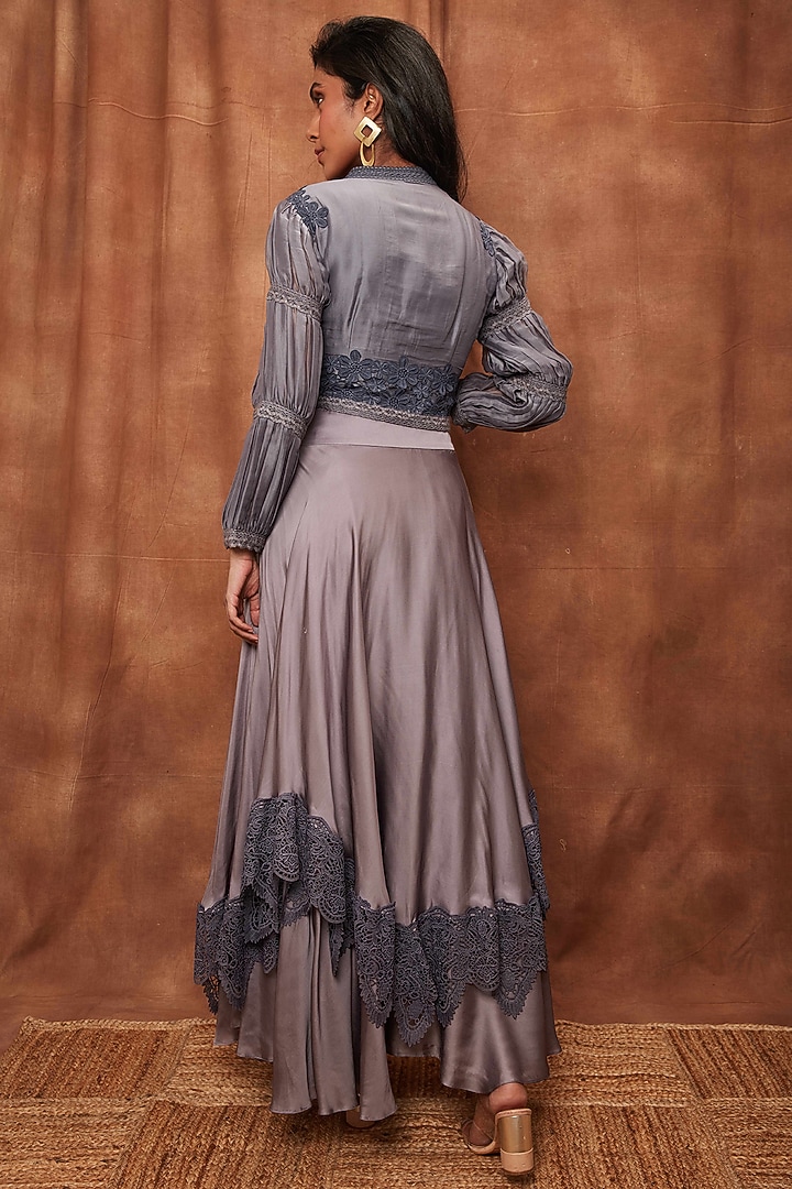 Grey Modal Satin Skirt Set by Jajobaa at Pernia's Pop Up Shop