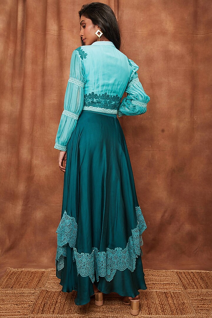 Bottle Green Modal Satin Skirt Set by Jajobaa at Pernia's Pop Up Shop