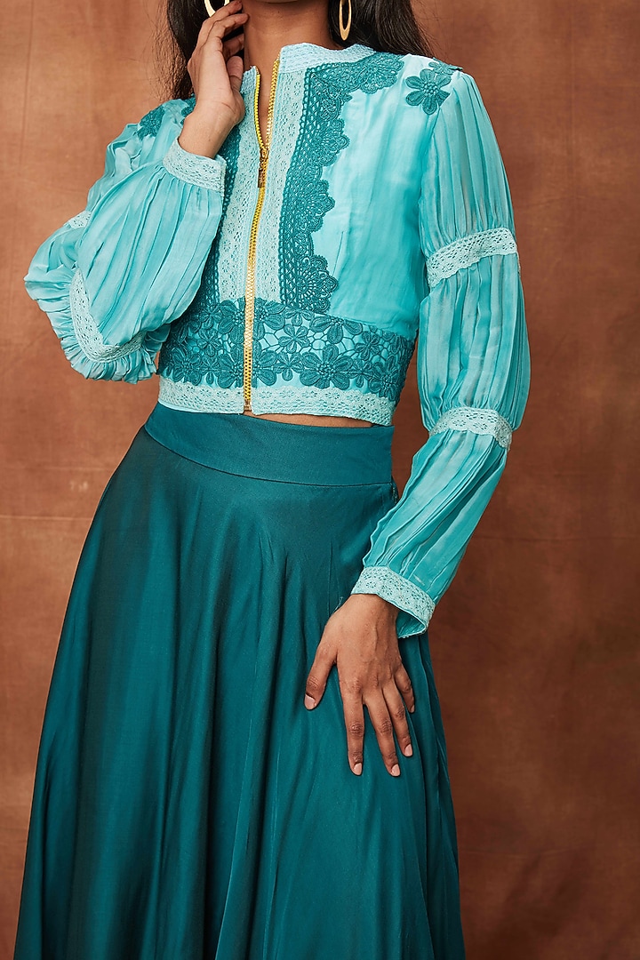 Bottle Green Modal Satin Skirt Set by Jajobaa at Pernia's Pop Up Shop