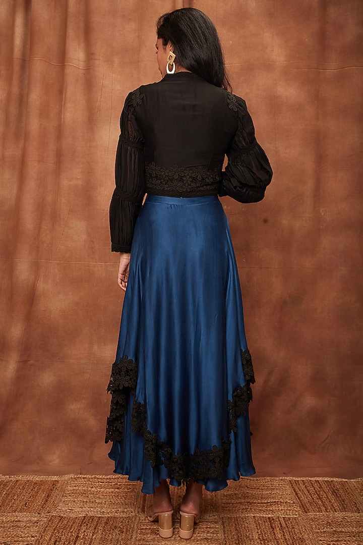 Blue Modal Satin Skirt Set by Jajobaa at Pernia's Pop Up Shop