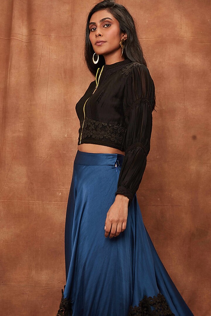 Blue Modal Satin Skirt Set by Jajobaa at Pernia's Pop Up Shop