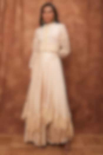 Cream Modal Satin Skirt Set by Jajobaa at Pernia's Pop Up Shop