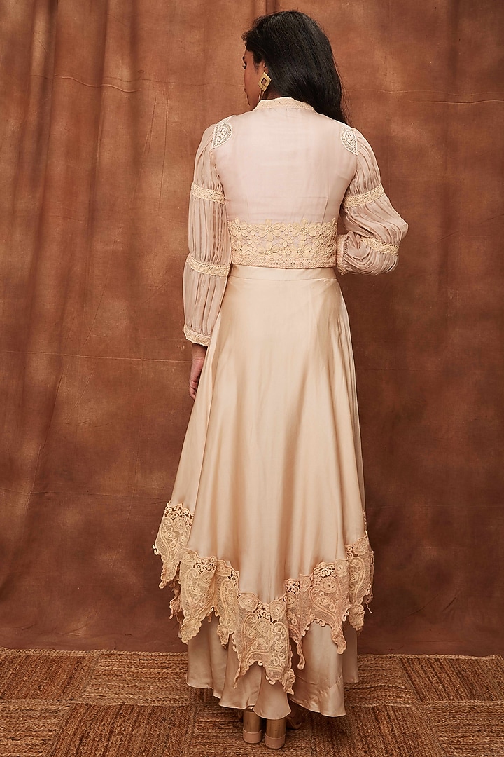 Cream Modal Satin Skirt Set by Jajobaa at Pernia's Pop Up Shop